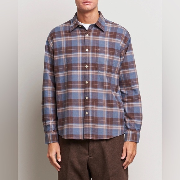 NN 07. | Mens Deon Brushed Flannel Checked Shirt Brown/Blue | size large - Picture 2 of 11